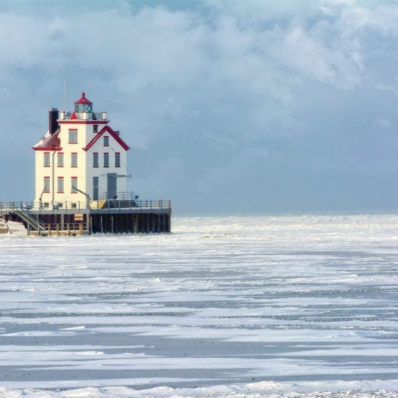 lorain lighthouse in winter lake erie